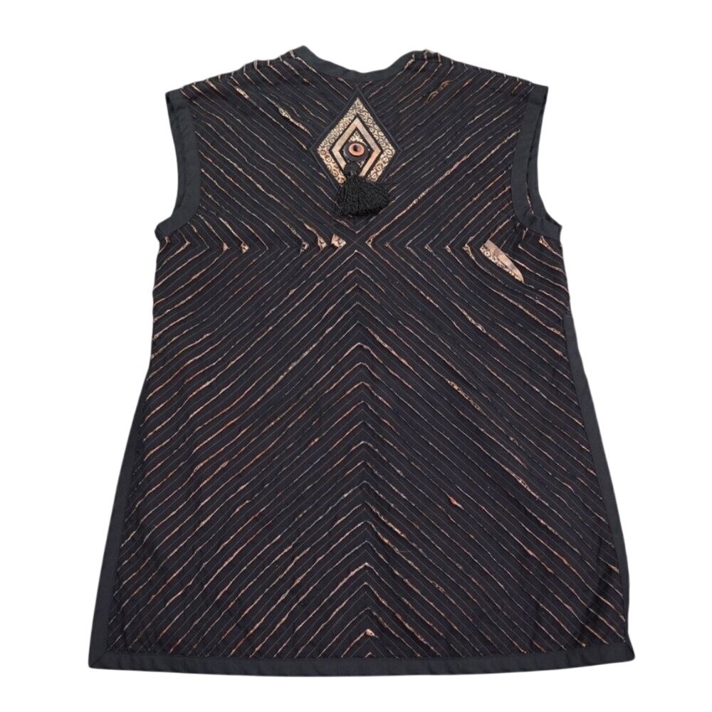 VTG Artisan Applique Quilted Vest Womens Longline Tribal Batik P Hoke 2001 - Picture 2 of 13